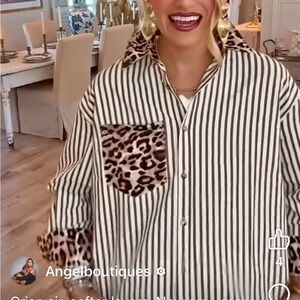 Striped Shirt with Leopard Pocket and White Shorts size L